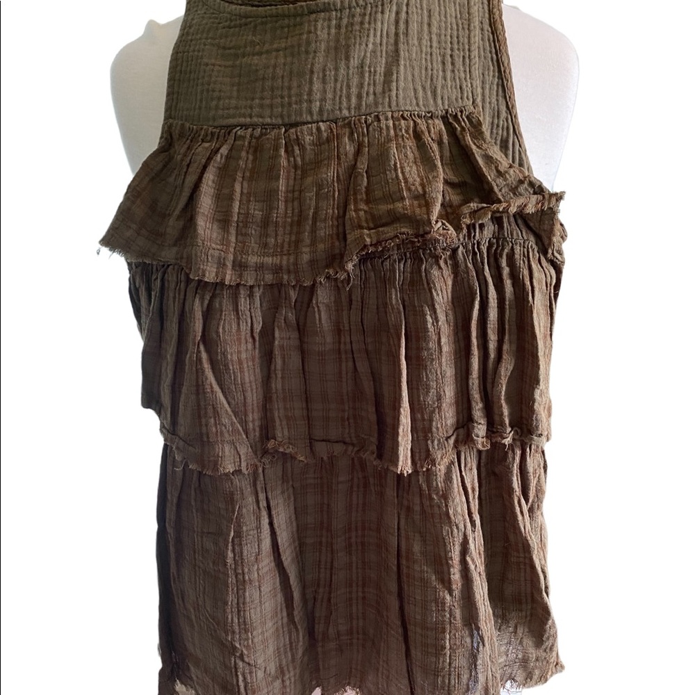 NWOT ruffled military green top